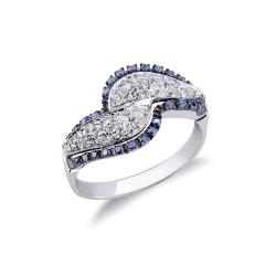18k white gold ring with blue sapphires and diamonds
