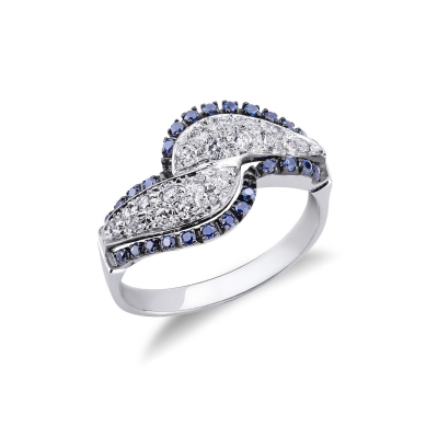 18k white gold ring with blue sapphires and diamonds
