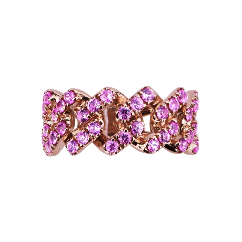Anello Cuban Link in oro Rosa 18k con Zaffiri Rosa