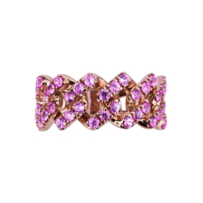Anello Cuban Link in oro Rosa 18k con Zaffiri Rosa