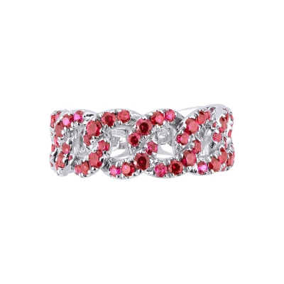 White gold 18k groumette ring with rubies