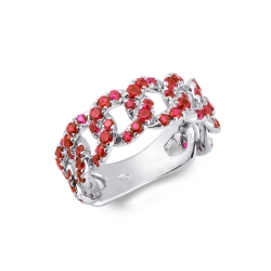 White gold 18k groumette ring with rubies