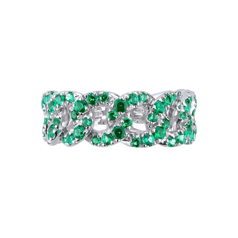 White gold 18k groumette ring with emeralds 