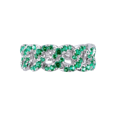 White gold 18k groumette ring with emeralds 