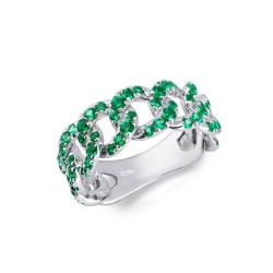 White gold 18k groumette ring with emeralds 