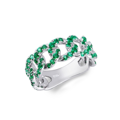 White gold 18k groumette ring with emeralds 