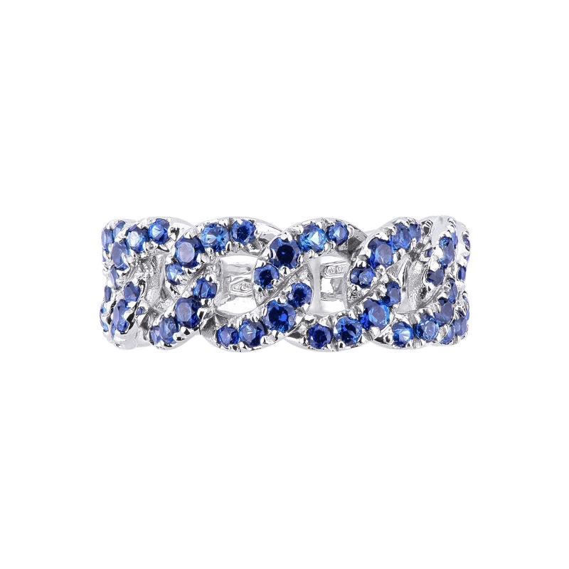 Anello maglia groumette in Oro Bianco 18k con Zaffiri Blu