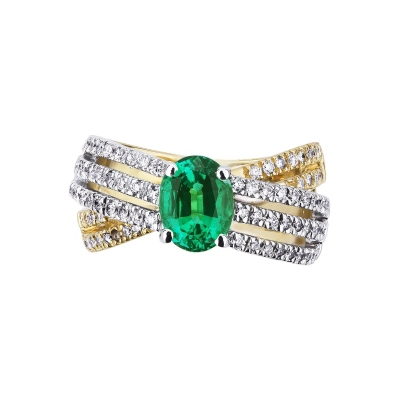 18k white and yellow gold ring with emerald and diamonds 