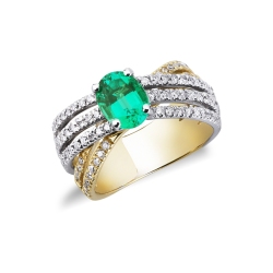 18k white and yellow gold ring with emerald and diamonds 