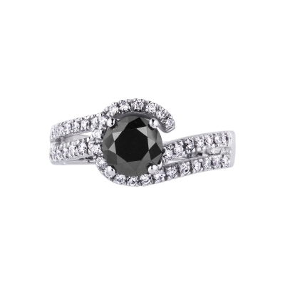 White gold 18k ring with a black diamond and white diamonds 
