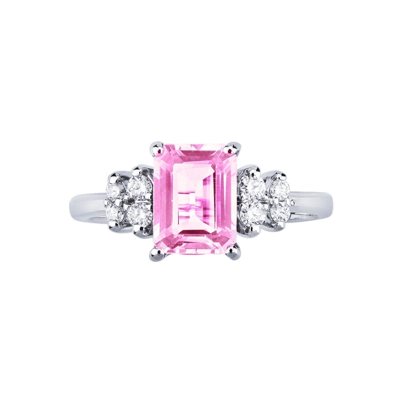 18k white gold ring with pink sapphire, 8x6mm
