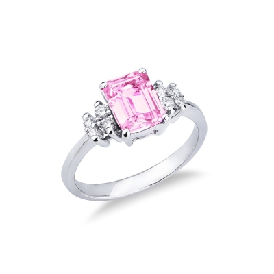 18k white gold ring with pink sapphire, 8x6mm