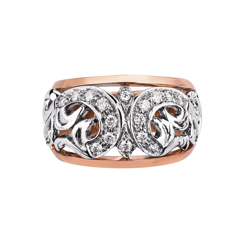 Perforated band ring in 18k white and rosé gold 18k with diamonds 