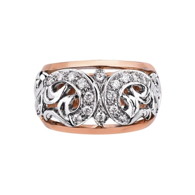 Perforated band ring in 18k white and rosé gold 18k with diamonds 