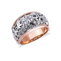 Perforated band ring in 18k white and rosé gold 18k with diamonds 