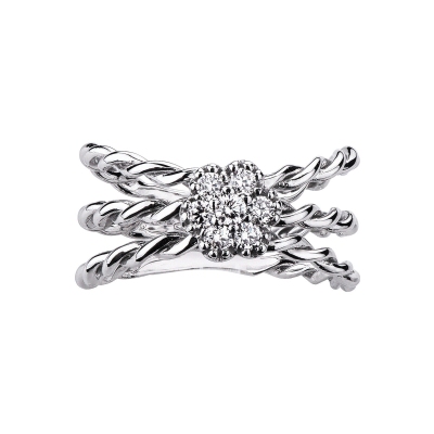 White gold 18k braided wire ring with diamond flower