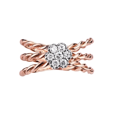 Band ring in white and rosé gold 18k with a diamond flower