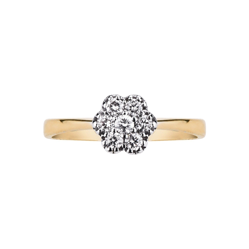 Anello illusione fiore in oro bianco e giallo 18k con diamanti