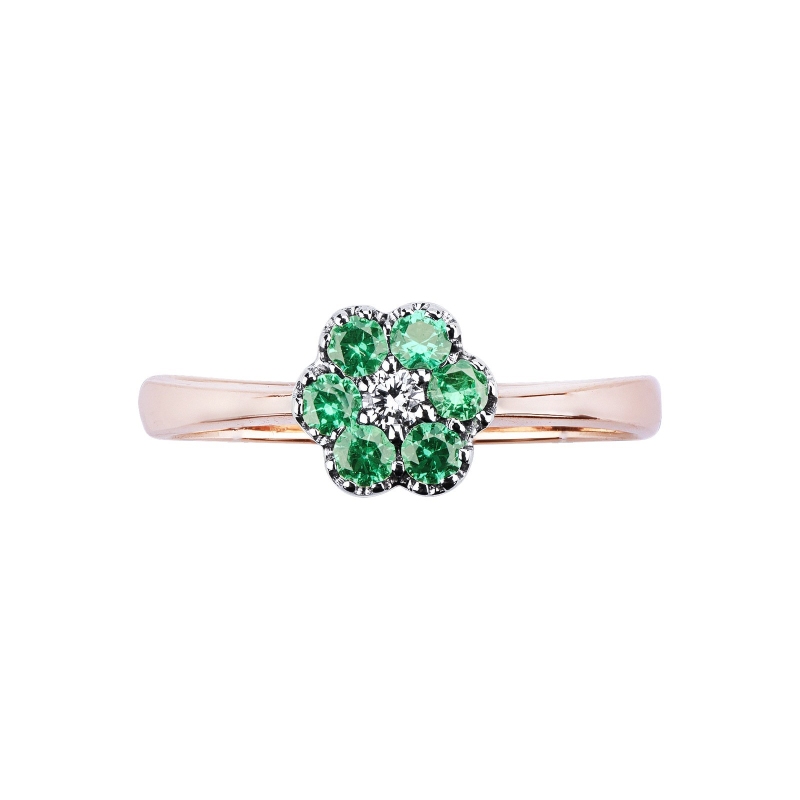 Rosé and white gold 18k with emeralds and diamonds flower