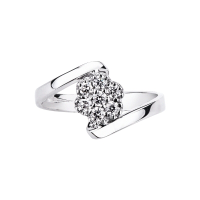 Curved shank ring with diamonds in white gold 18k