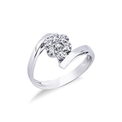 Curved shank ring with diamonds in white gold 18k