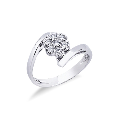 Curved shank ring with diamonds in white gold 18k