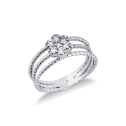 18k white gold flower ring with diamonds and twisted wires