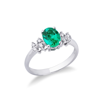 Ring 18k white gold with emerald and diamonds 