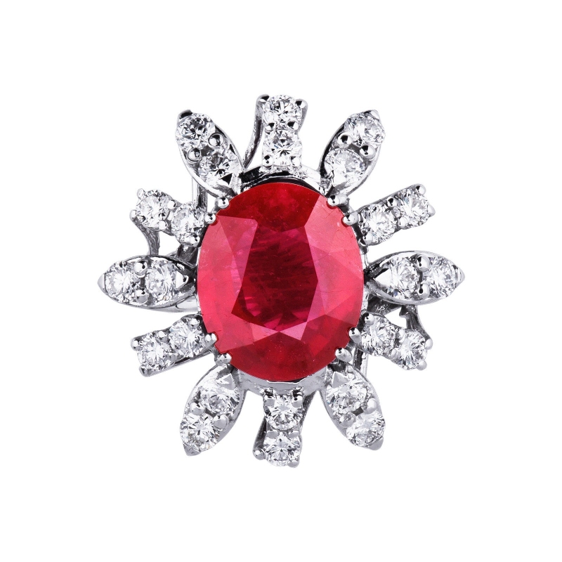 Halo ring in white gold 18k with diamonds and ruby 