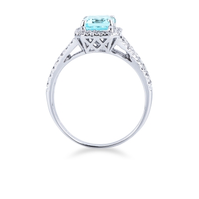 Anello oro bianco con acquamarina centrale e diamanti