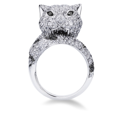 18k white gold pather ring with white and black diamonds 