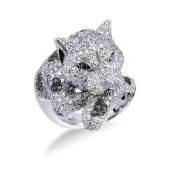 18k white gold pather ring with white and black diamonds 