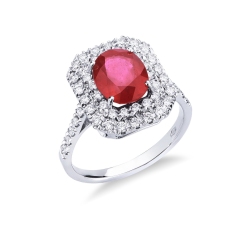 Halo ring with ruby and diamonds in white gold 18k 