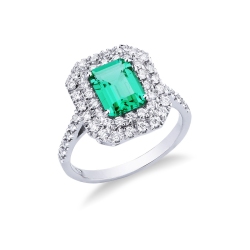Halo ring white gold 18k with emerald and diamonds 