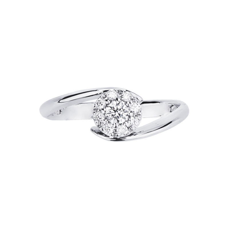 White gold 18k illusion flower ring with diamonds 