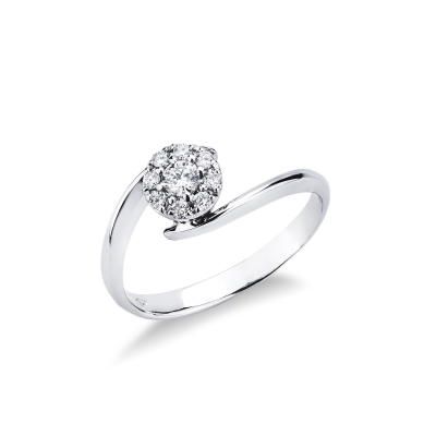 White gold 18k illusion flower ring with diamonds 