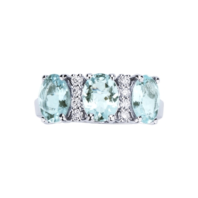 Anello con acquamarina e diamanti trilogy in oro bianco 