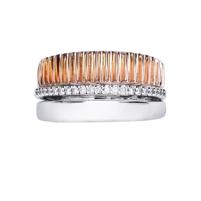 Rosé and white gold 18k band ring with diamonds 