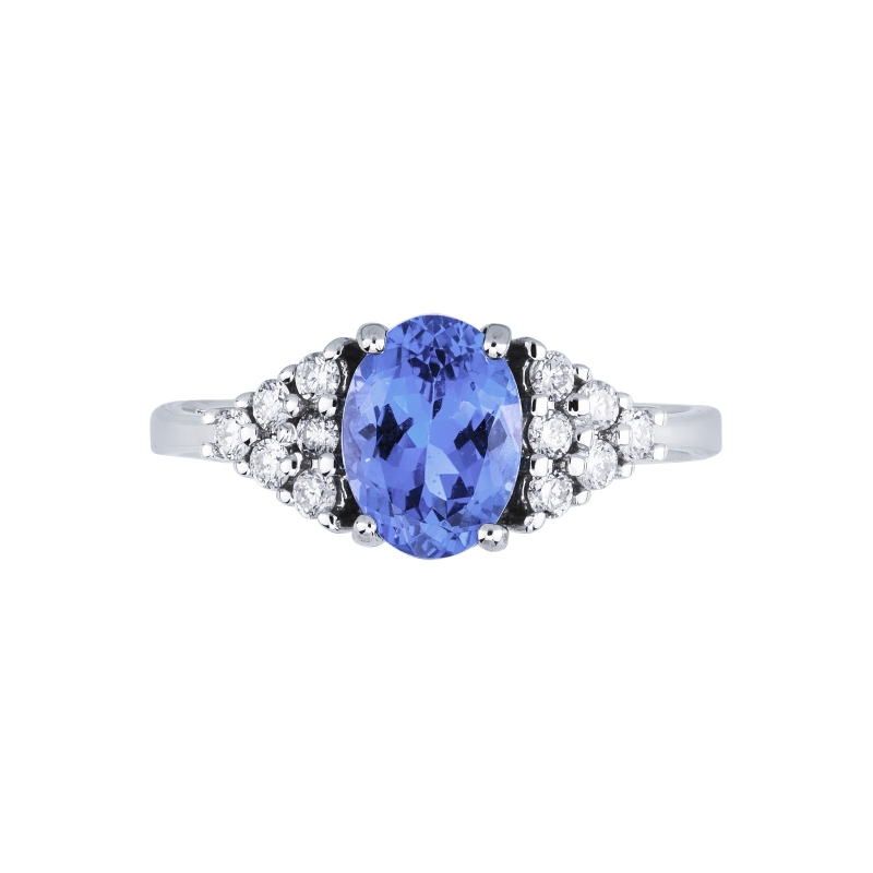 White gold 18k ring with tanzanite and six diamonds