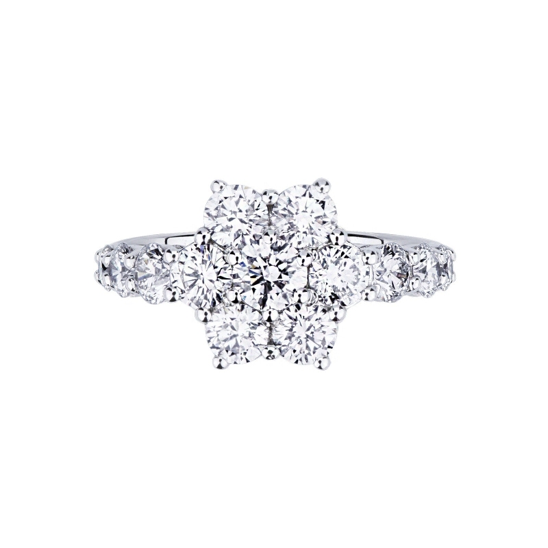 Flower ring with diamonds in white gold 18k