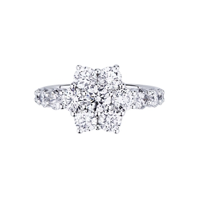 Flower ring with diamonds in white gold 18k