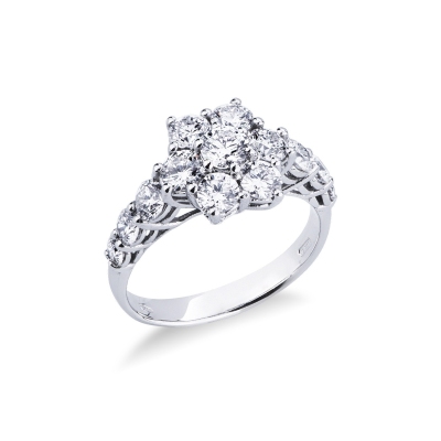 Flower ring with diamonds in white gold 18k