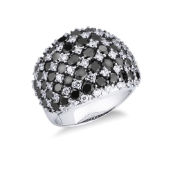 White gold 18k band ring with pavé of white and black diamonds 