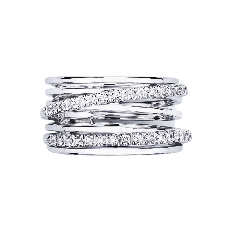 Band diamond ring in white gold 18k