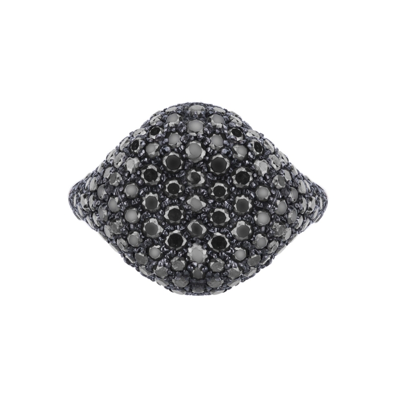 White gold 18k pinky ring with black diamonds pavé