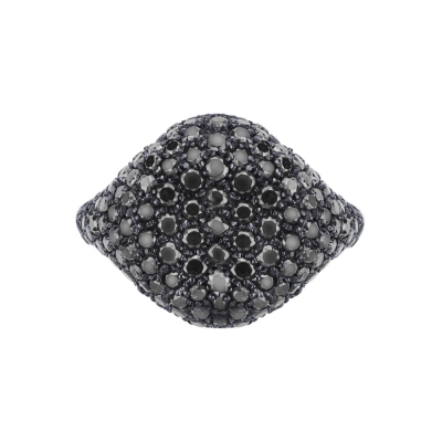 White gold 18k pinky ring with black diamonds pavé