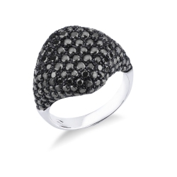 White gold 18k pinky ring with black diamonds pavé