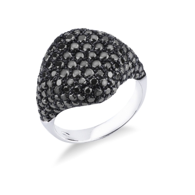 White gold 18k pinky ring with black diamonds pavé