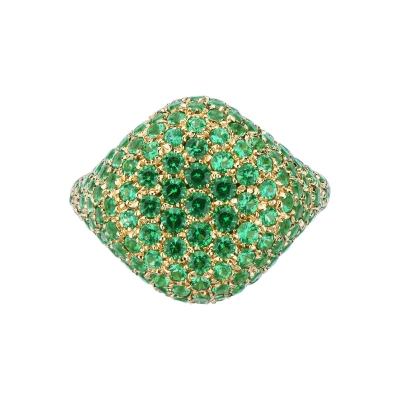 Rosé gold 18k pinky ring chevalier with emeralds pavé