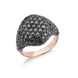 Rosé gold 18k pinky ring with black diamonds pavé